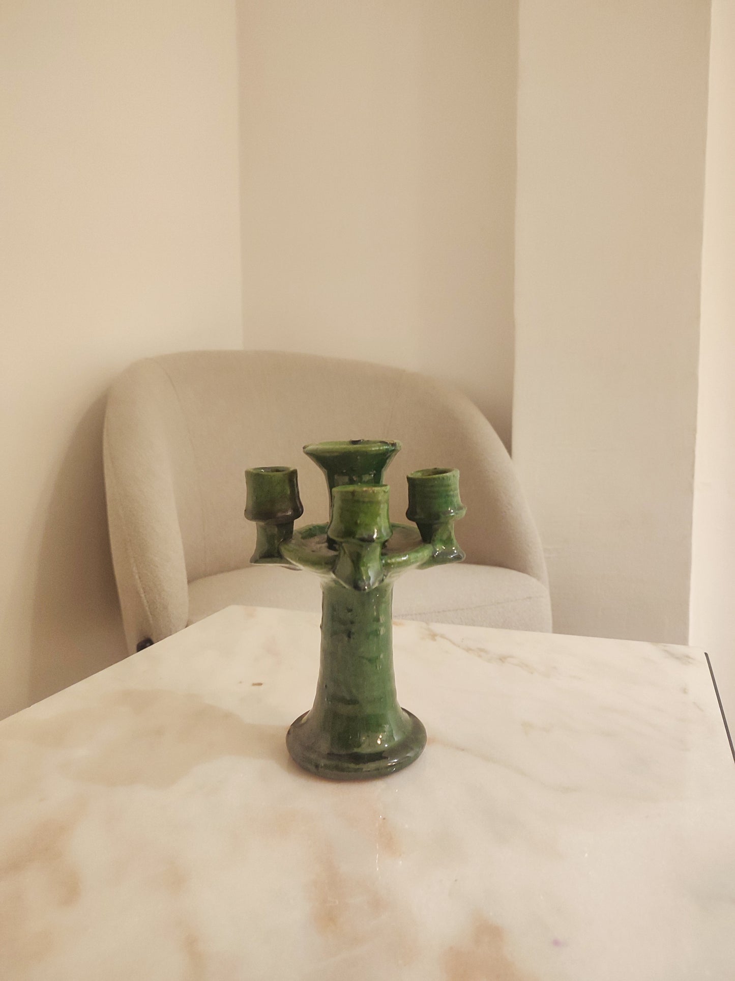Tamegroute Style Green Ceramic Candlestick Holder