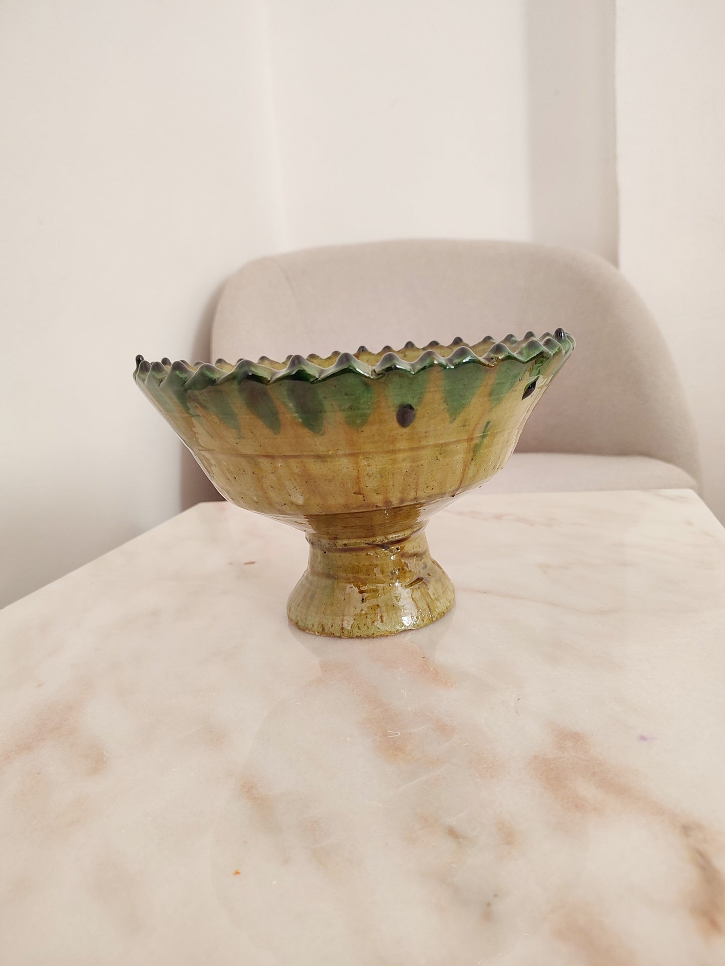 Handicrafted Yellowish Tamegroute Ceramic Bowl