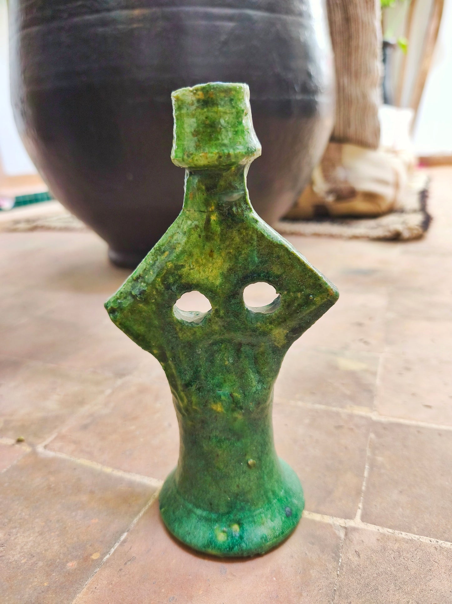 Tamegroute Green Ceramic Candle Holder – Handmade Moroccan Pottery