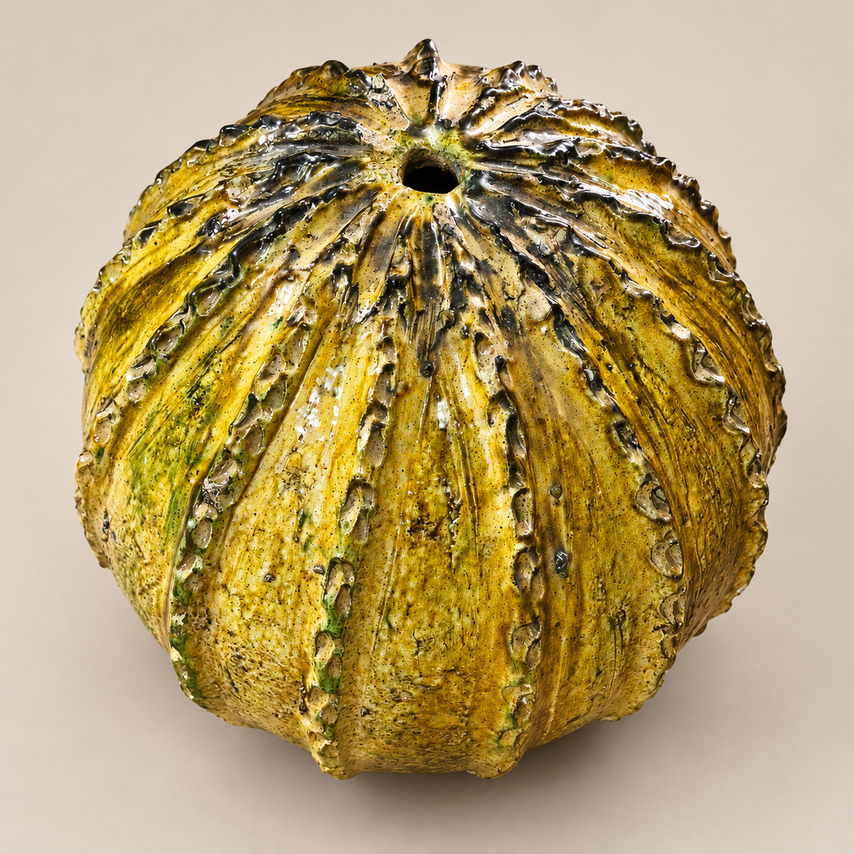 Ochre Tamegroute Pumpkin Sculpture ā Handmade Moroccan Ceramic Art, 35 - 40 cm
