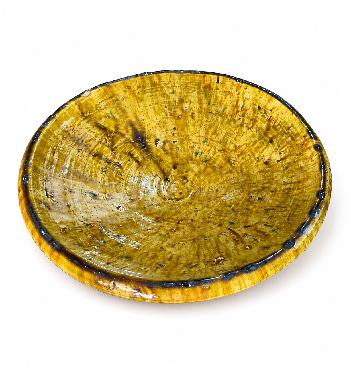 Large Ochre Tamegroute Ceramic Plate – 35–38 cm Handmade Moroccan Pottery
