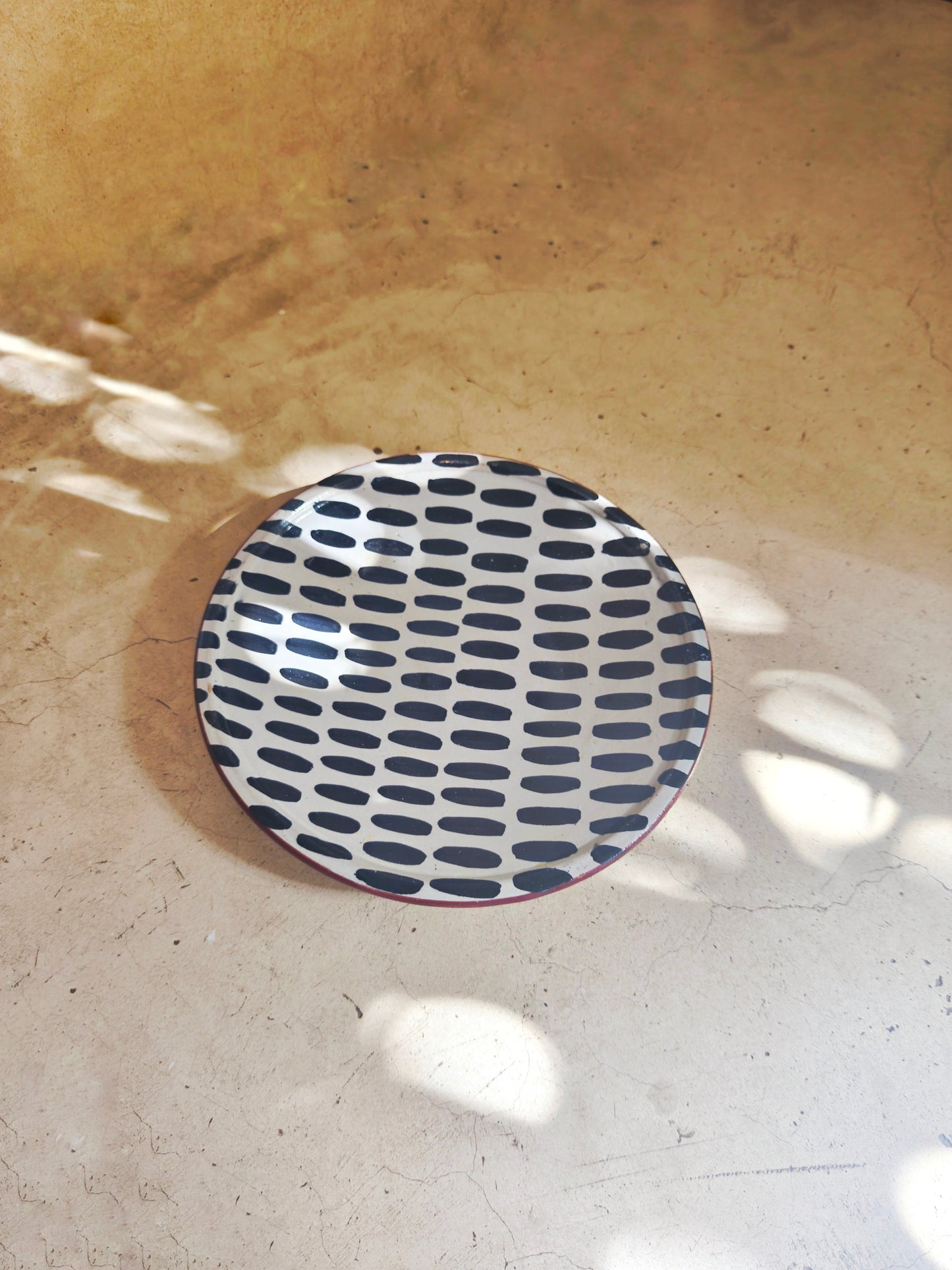 Moroccan Fes Modern Ceramic Plates, Hand-Painted Black Dots Accents, 25 cm Decorative or Dining Plate