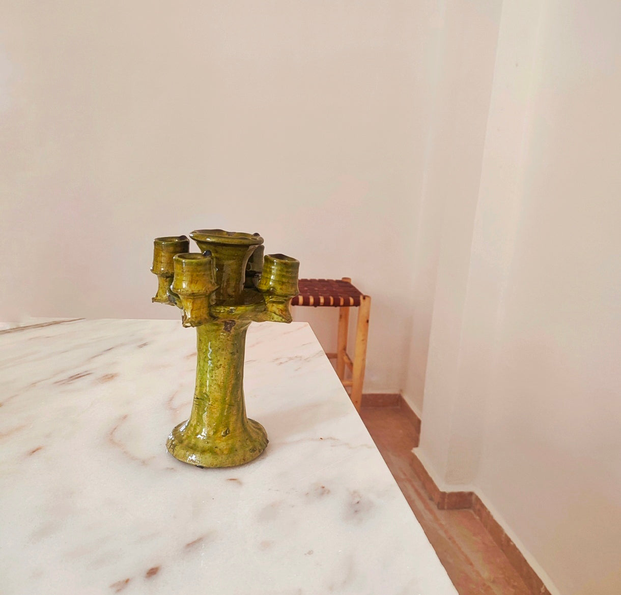 Tamegroute Style yellowish Ceramic Candlestick Holder