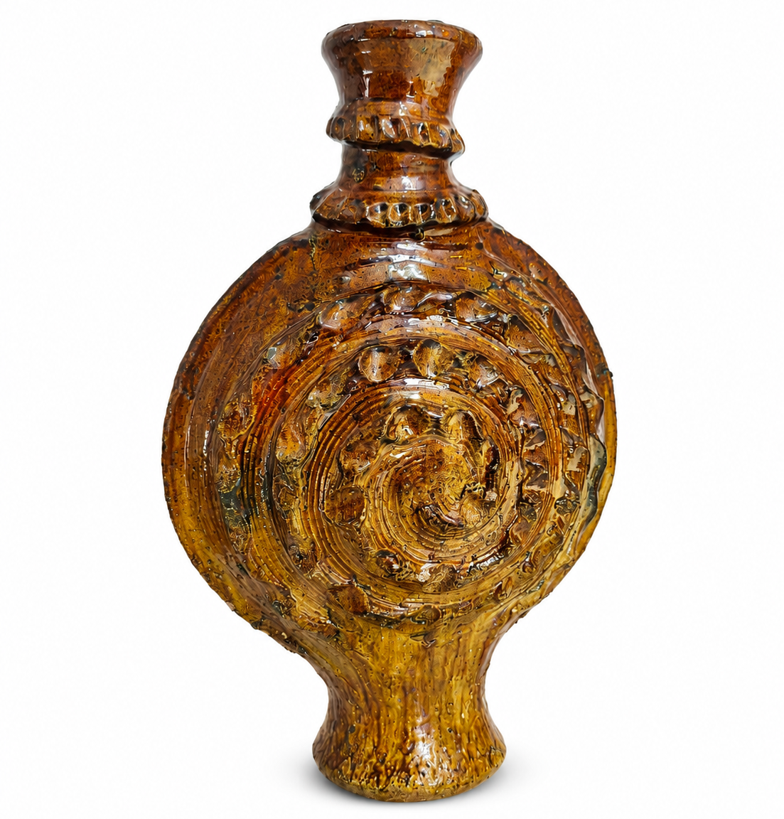 Handmade Tamegroute Ceramic Candle Holder – Gold & Black Moroccan Pottery