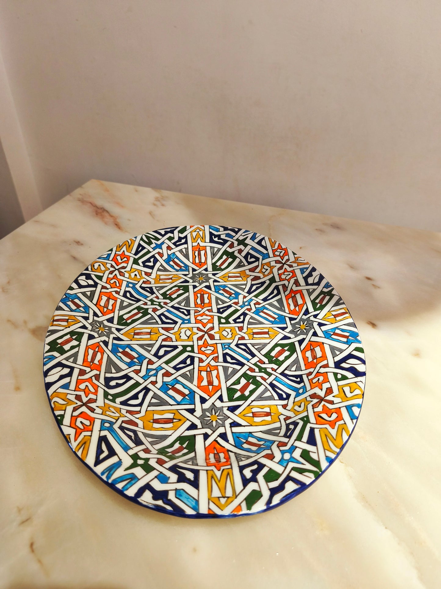 Large Moroccan Fez Ceramic Plate – 42x30 cm Handmade Decorative Platter