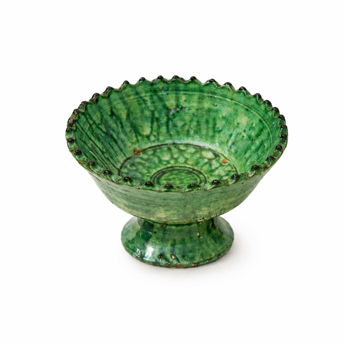 Handmade Tamegroute Green Footed Bowl – 15 cm Moroccan Ceramic