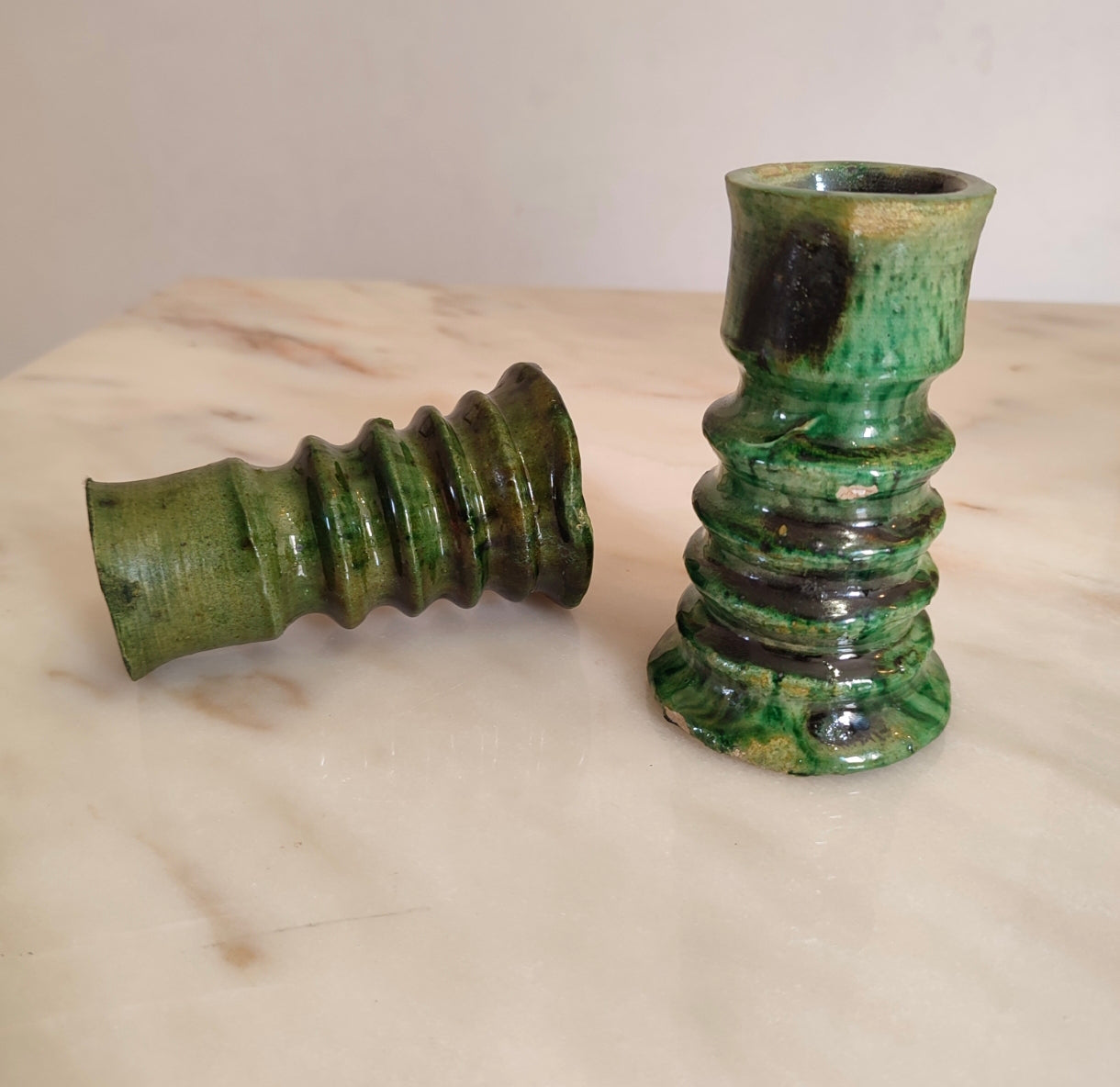 Handmade Tamegroute Green Ceramic Candle Holder – Moroccan Pottery