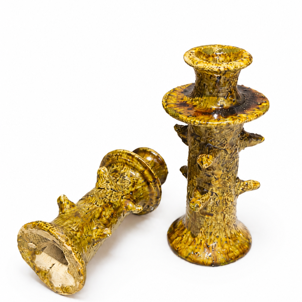 Handmade Tamegroute Ceramic Candle Holders Set of 2 – Green Moroccan Candlesticks