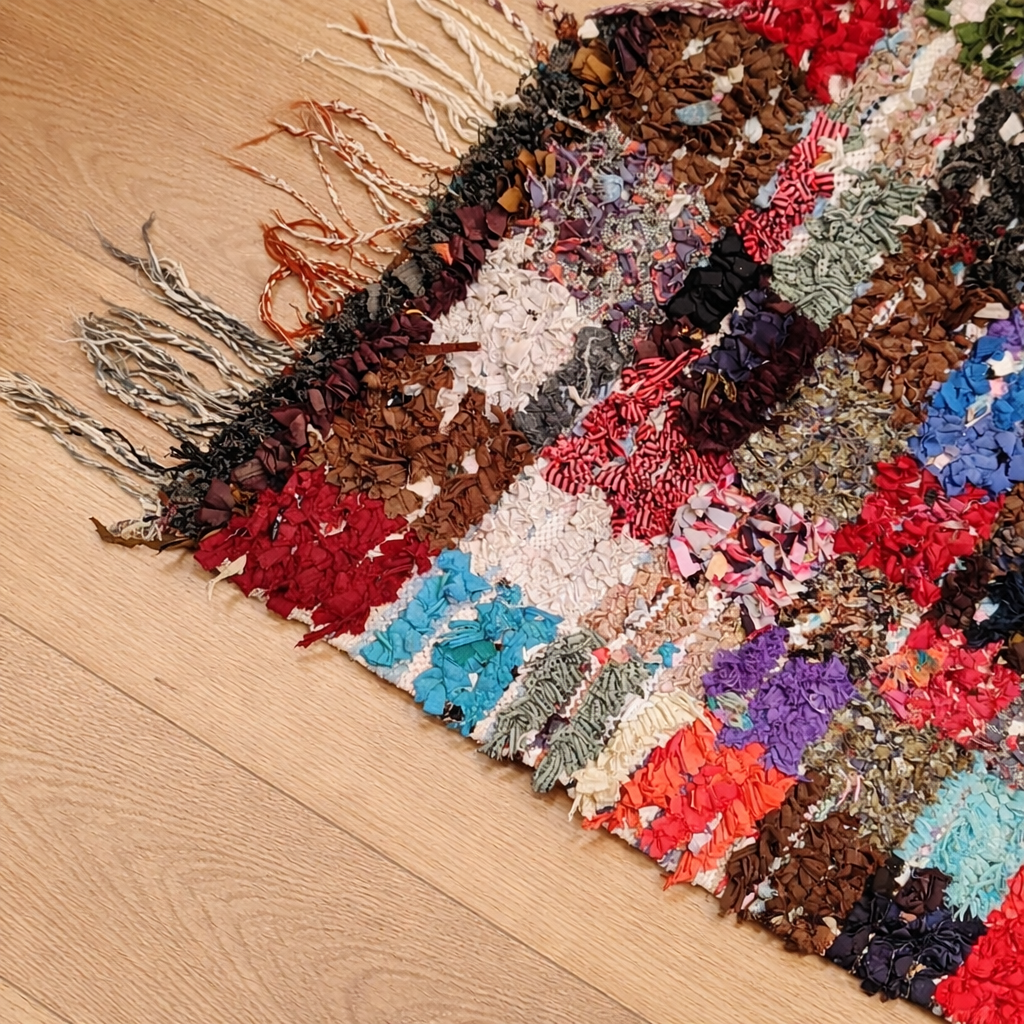 Boho Moroccan patchwork rug handmade textile art