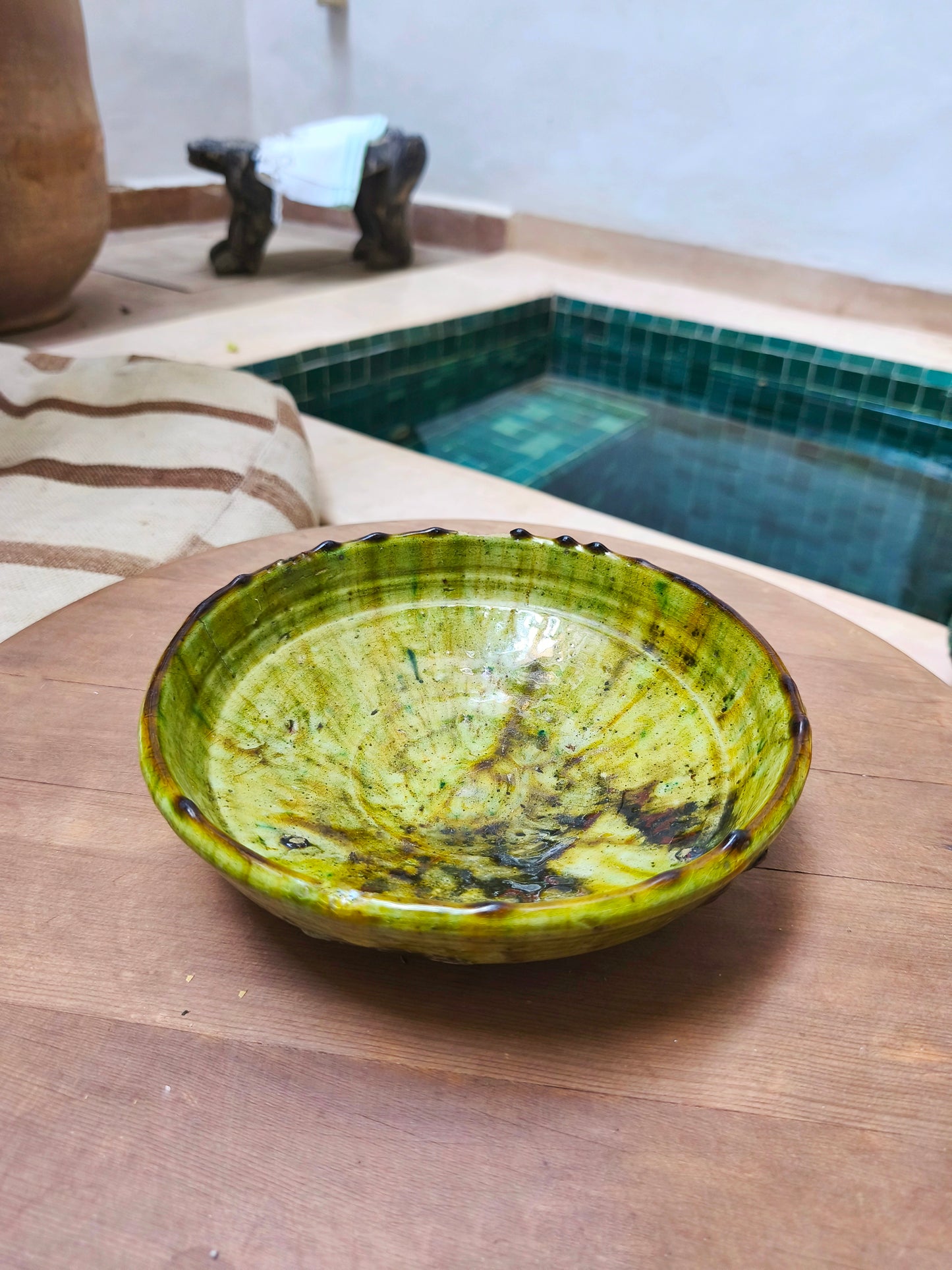 Handmade Light Green Tamegroute Ceramic Bowl, Moroccan Pottery accessories for Kitchen & Home Decor .