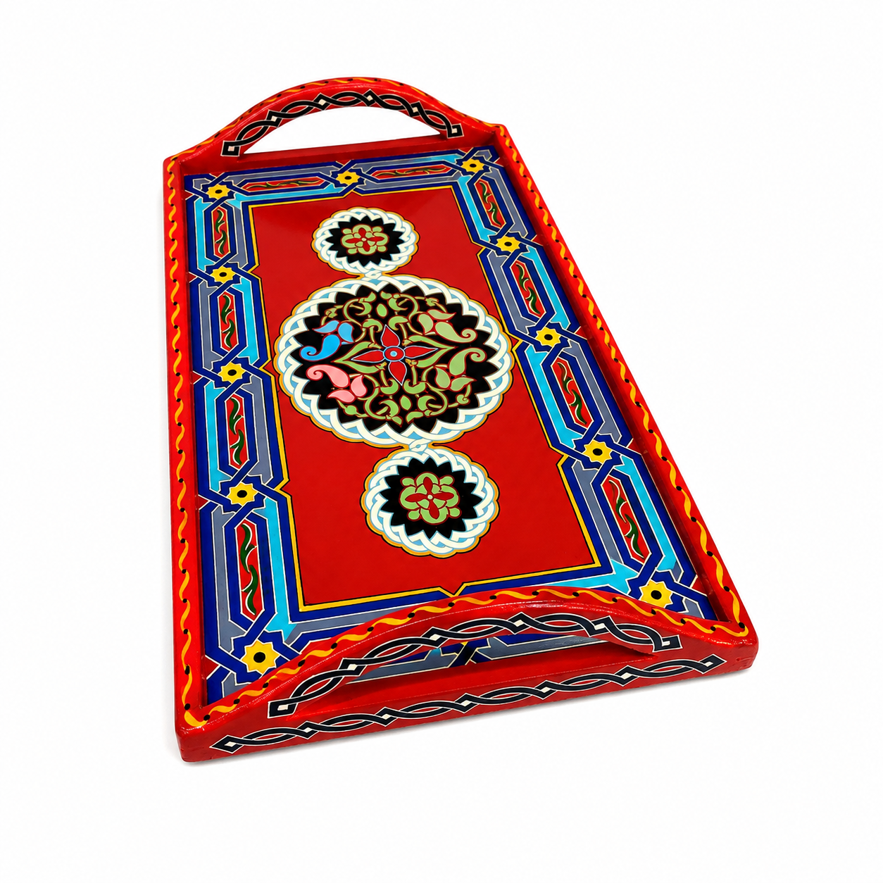 Hand-Painted Moroccan Wooden Serving Tray – Artisan Decorative Tea & Coffee Tray