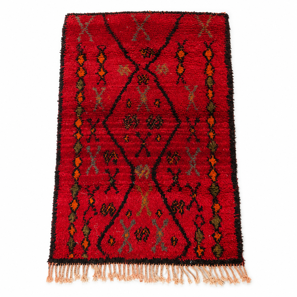 Red Moroccan Berber Wool Rug – Handwoven Diamond Pattern 185 × 116 cm