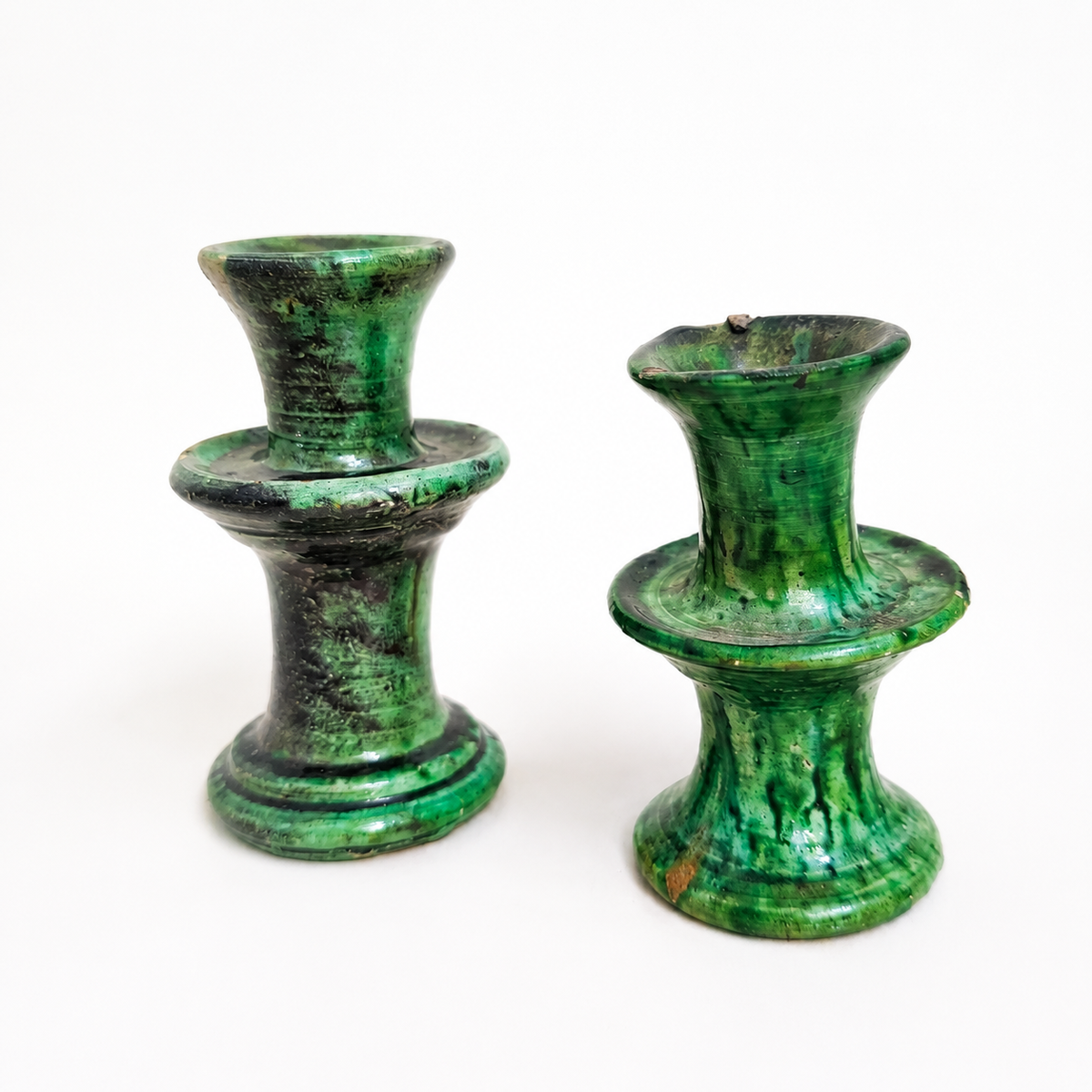 Handmade Tamegroute Ceramic Candle Holders Set of 2