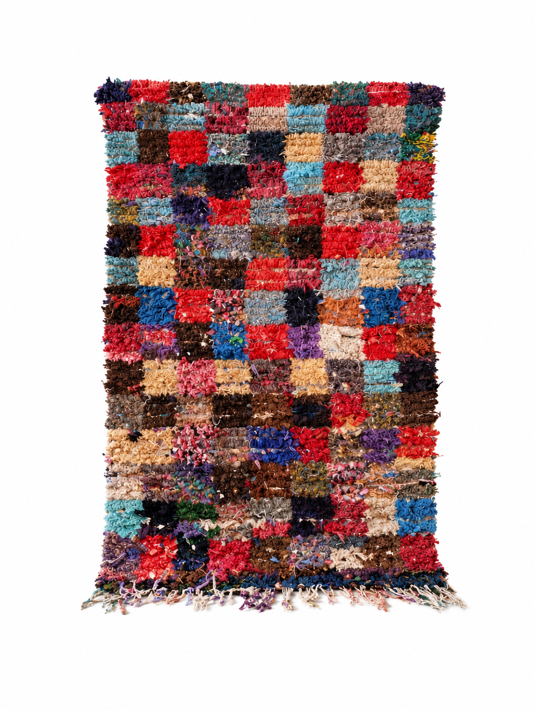Authentic Moroccan Boucherouite Rug – Handwoven Patchwork Textile Art