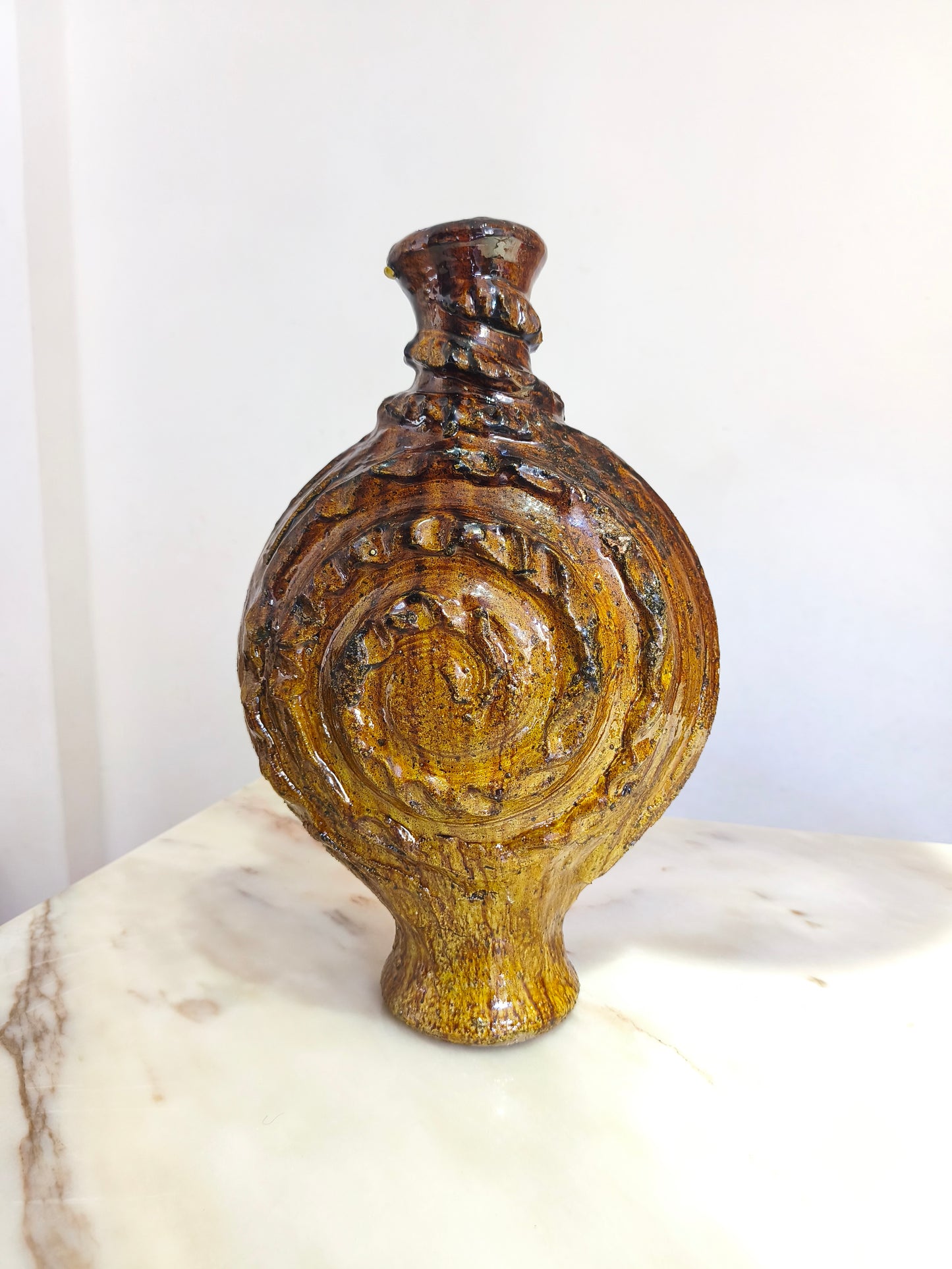 Large Handmade Tamegroute Candle Holder – Gold & Black Moroccan Pottery
