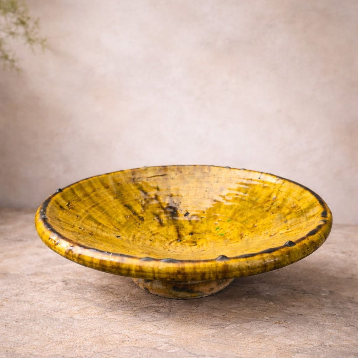 Large Ochre Tamegroute Ceramic Plate – 35–38 cm Handmade Moroccan Pottery