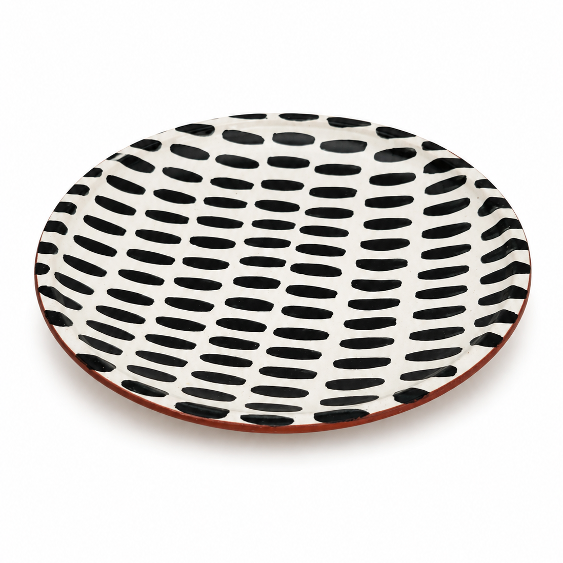 Moroccan Fez Hand-Painted Ceramic Plate – 25 cm Black Dots Decorative Dish