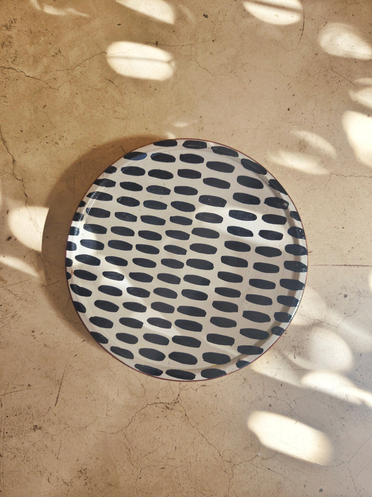 Moroccan Fes Modern Ceramic Plates, Hand-Painted Black Dots Accents, 25 cm Decorative or Dining Plate