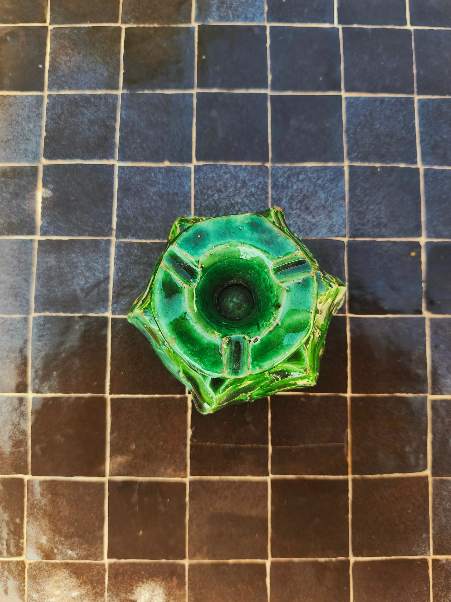Handmade Green Tamegroute Ceramic ashtray– smoking accessories