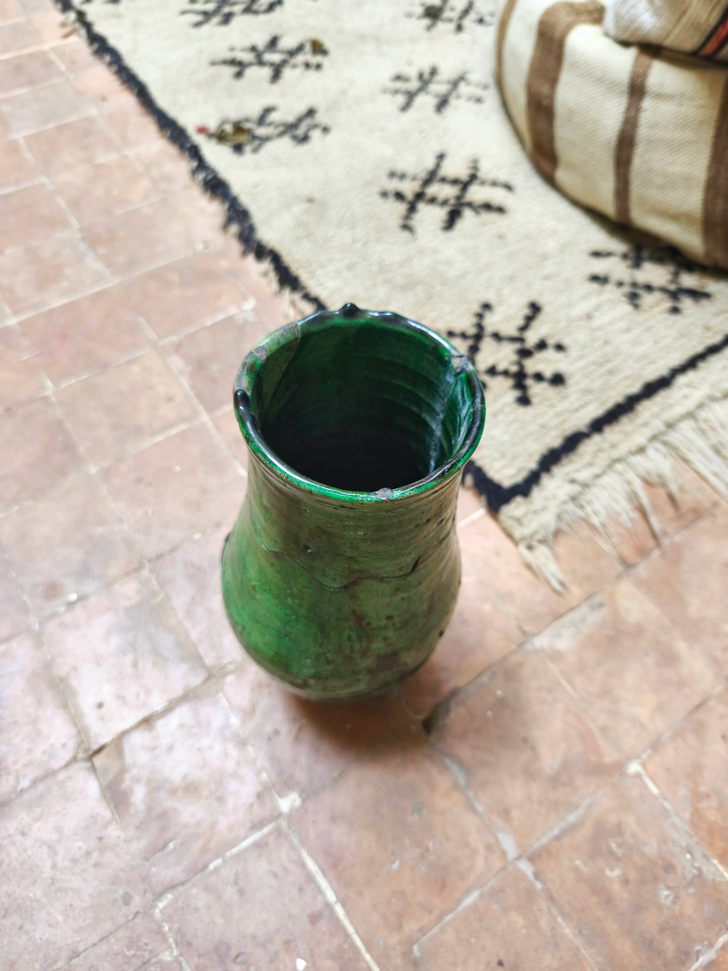 Handcrafted Moroccan Tamegroute Green Pottery Vase – Authentic Rustic Decor from Morocco