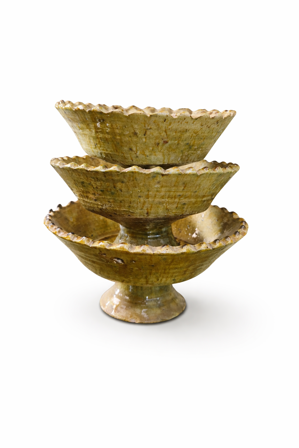 Set of 4 size Tamegroute Footed Bowls | s, m, l,xl | Green and Orche color Glazed ceramic Bowls| Moroccan Ceramic