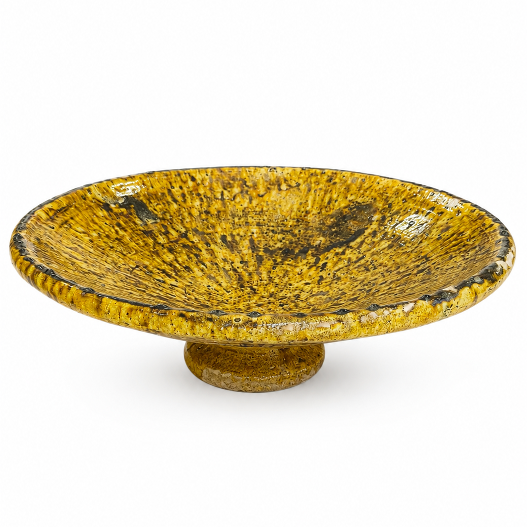 Authentic handmade Tamegroute footed ceramic plate 50 cm from Morocco with traditional green glaze.