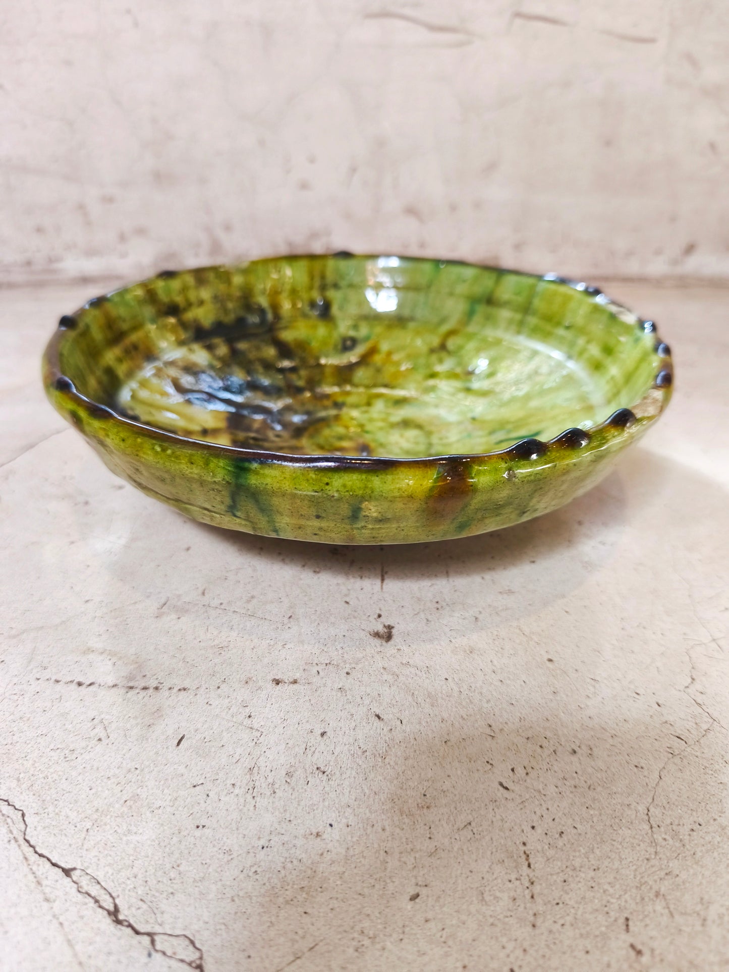 Handmade Green Tamegroute Ceramic Bowl – Moroccan Pottery from Zagora