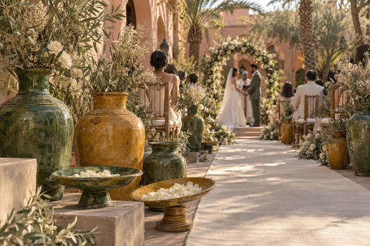 Marrakech Wedding Venues: Rent Green & Ochre Tamegroute Pottery for your Ceremony