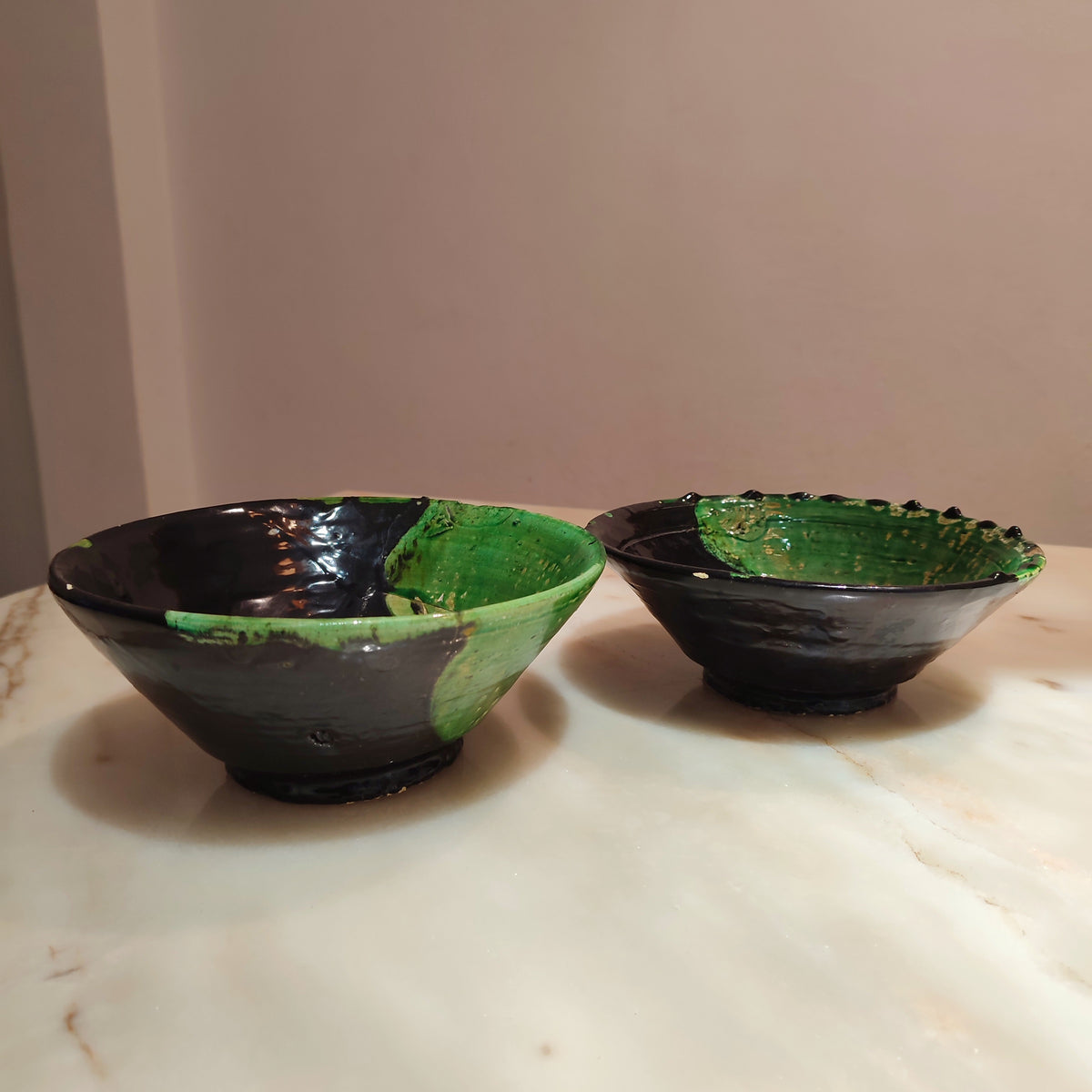 Moroccan Tamegroute Ceramic Bowl – Black & Green Handmade Pottery