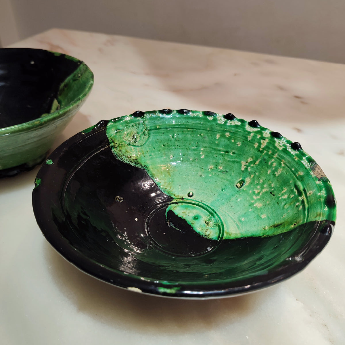 Moroccan Tamegroute Ceramic Bowl – Black & Green Handmade Pottery