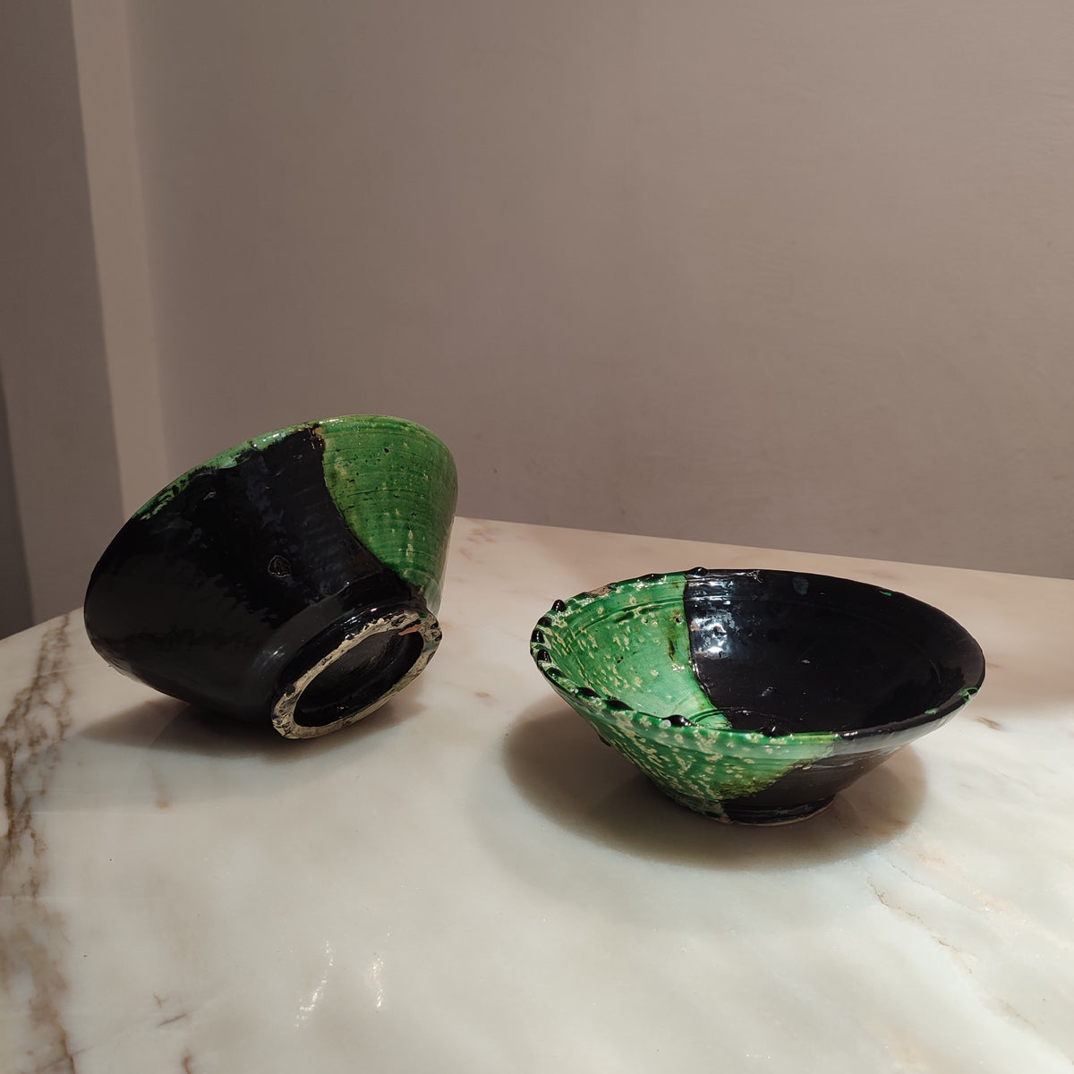 Moroccan Tamegroute Ceramic Bowl – Black & Green Handmade Pottery