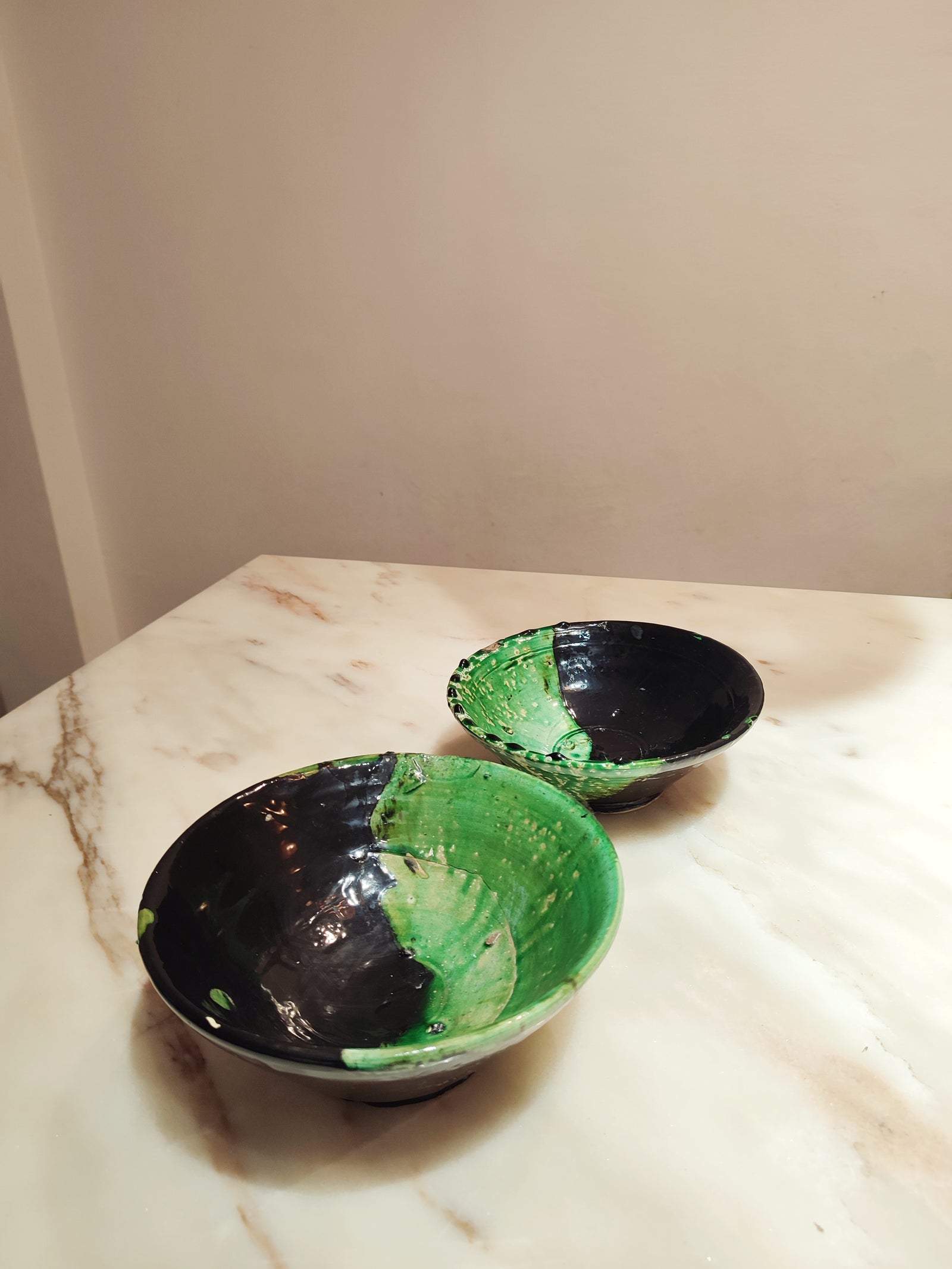 Moroccan Tamegroute Ceramic Bowl – Black & Green Handmade Pottery