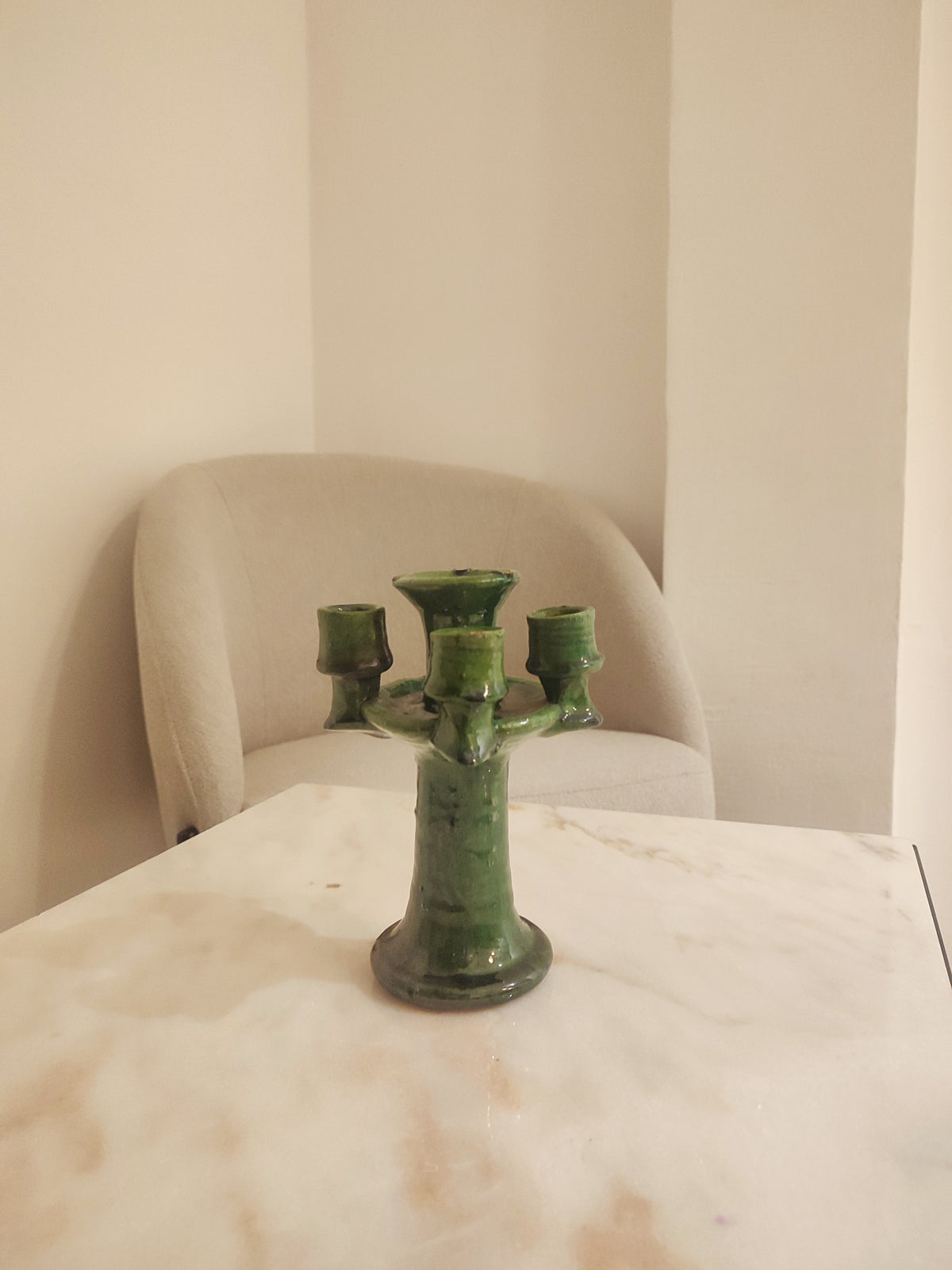 Handmade Tamegroute Green Ceramic Candlestick Holder – Authentic Moroccan Boho Decor