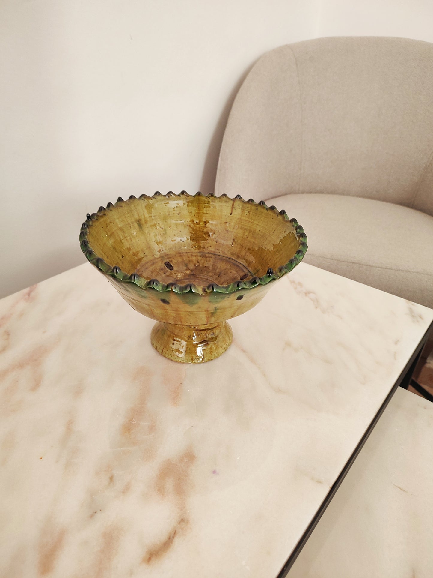Handicrafted Yellowish Tamegroute Ceramic Bowl