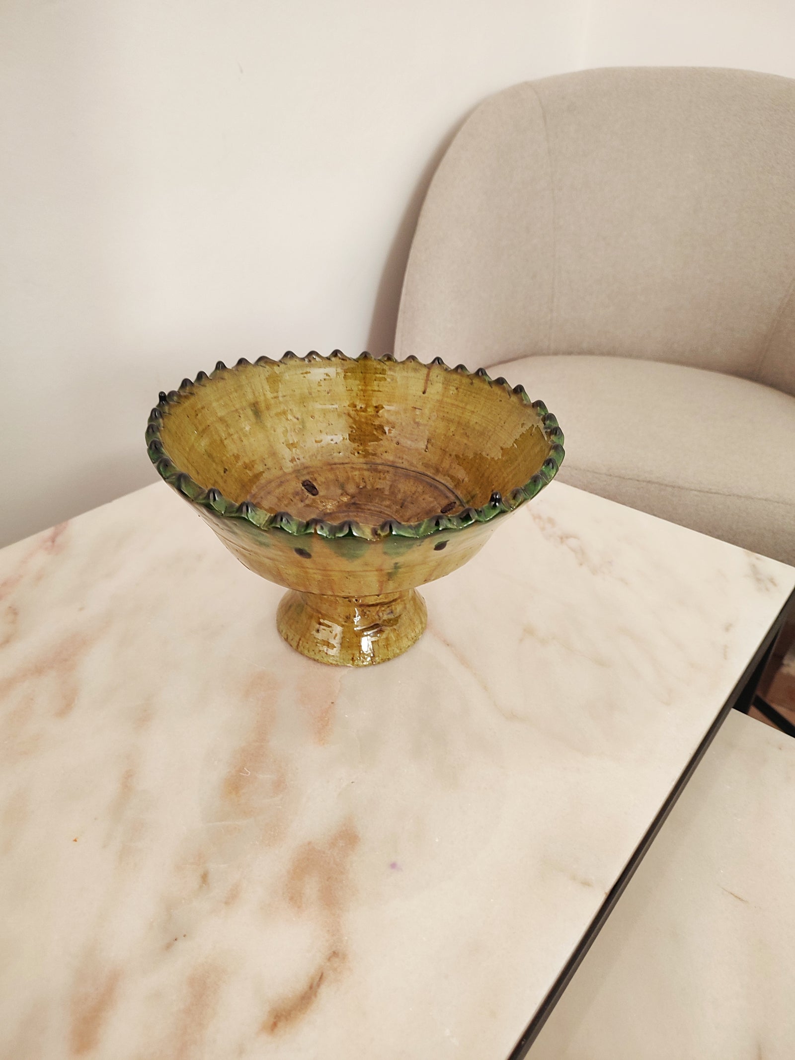 Handmade Ochre Tamegroute Ceramic Bowl – Authentic Moroccan Pottery