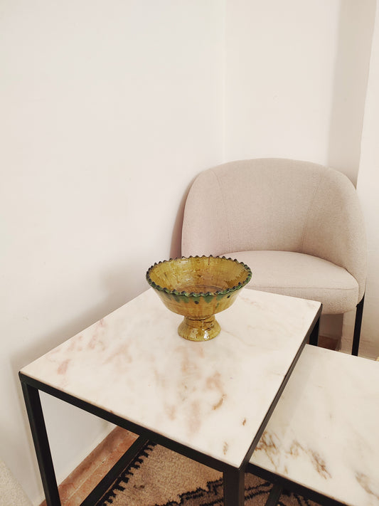 Handicrafted Yellowish Tamegroute Ceramic Bowl