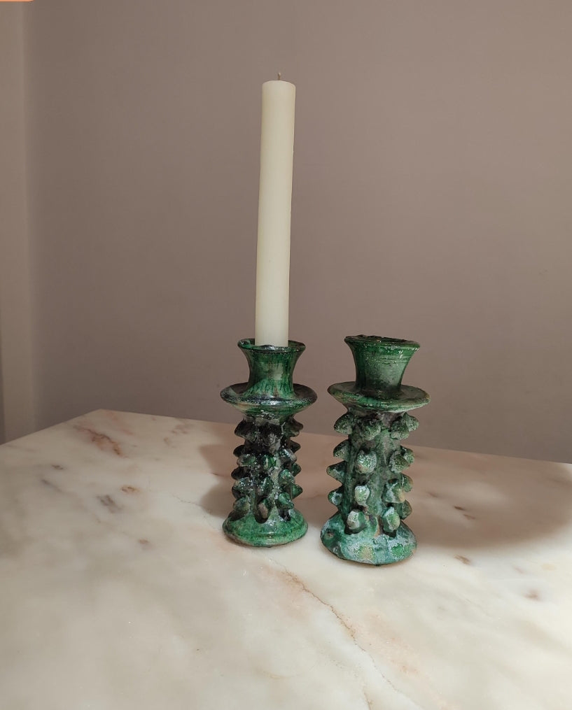 Antique green candle holders