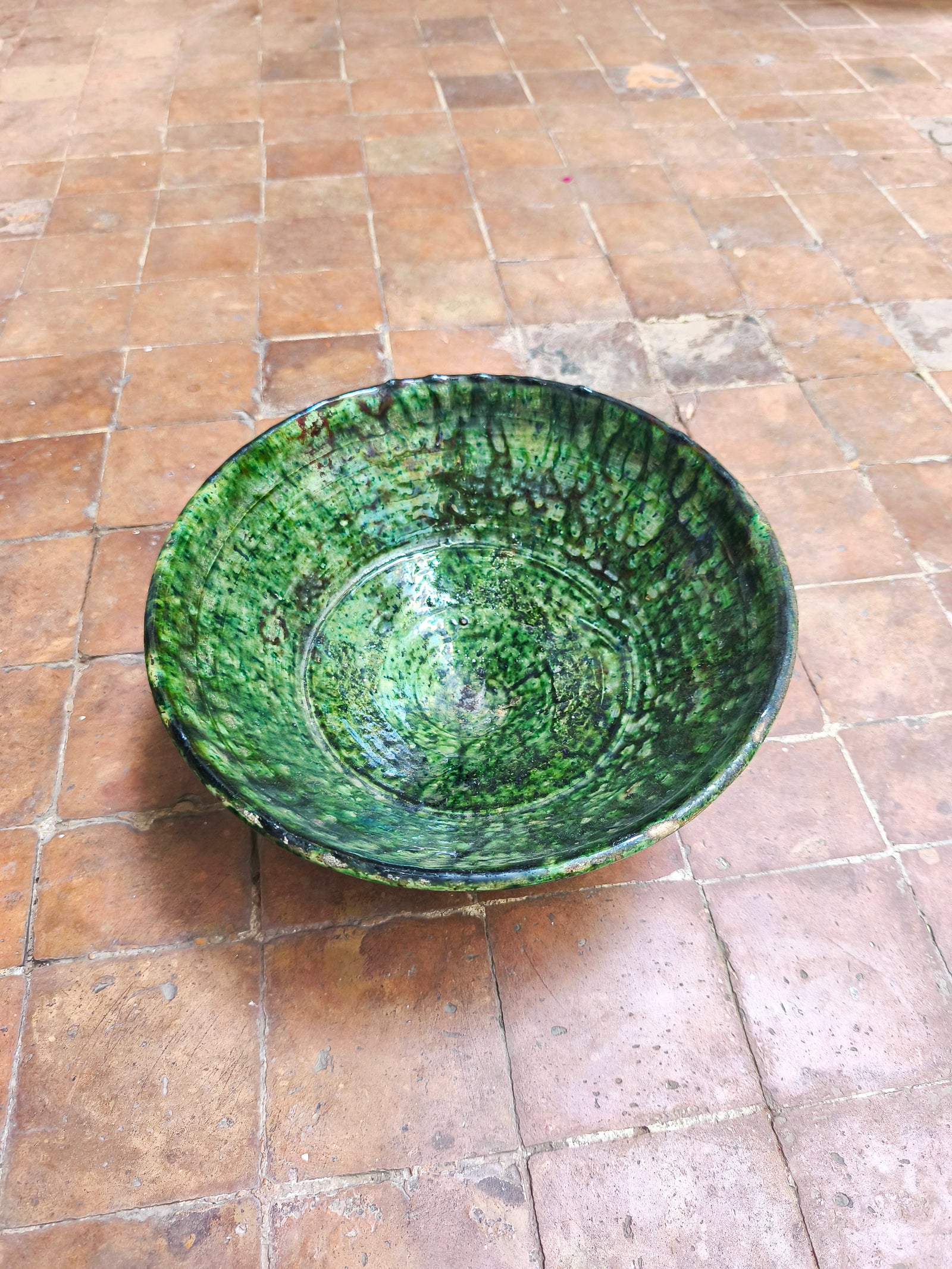 Tamegroute Green Ceramic Bowl – Handmade Moroccan Pottery