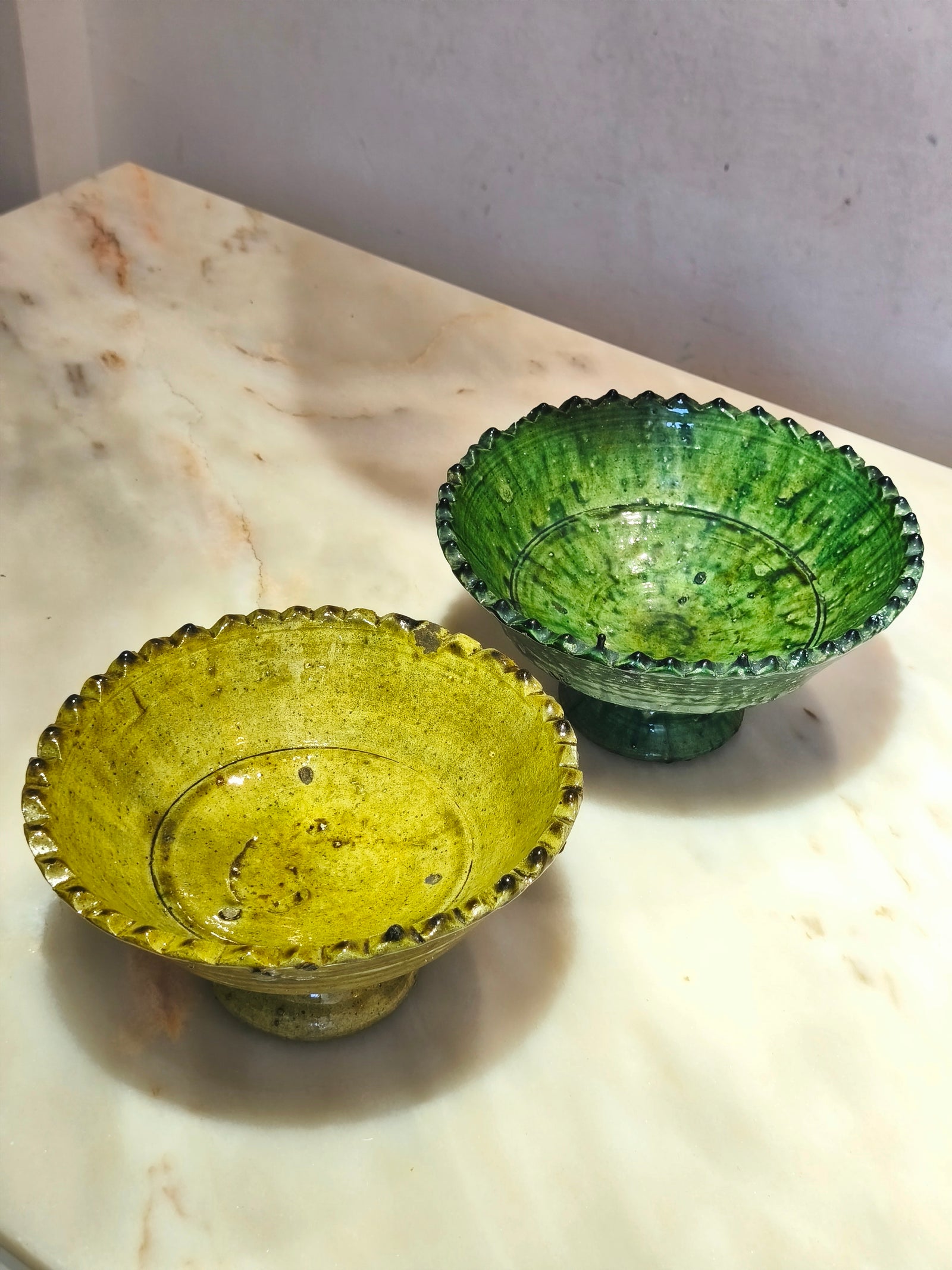 Set of 4 Moroccan Orche Tamegroute Pedestal Bowls – Seconds Collection (Minor Imperfections)