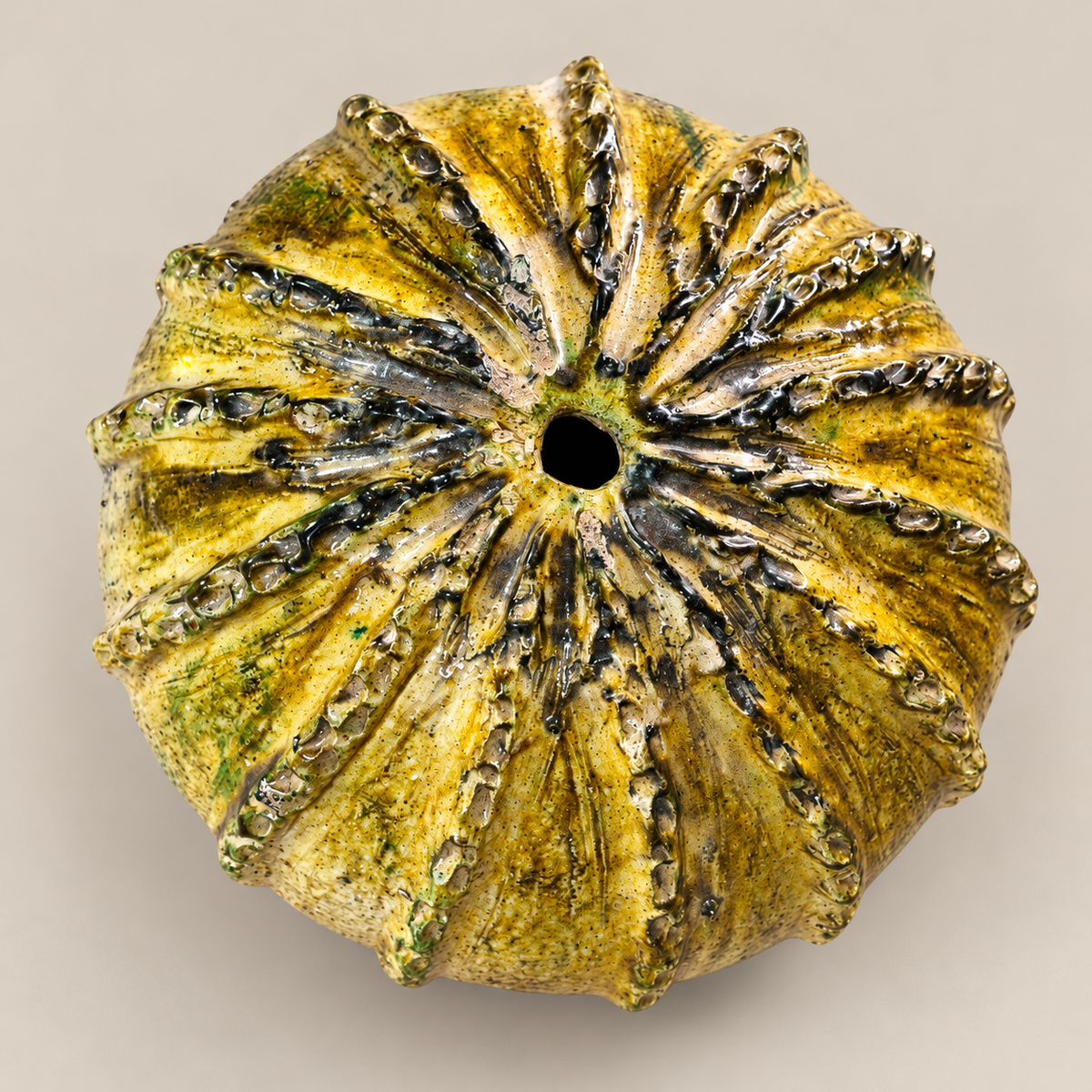 Ochre Tamegroute Pumpkin Sculpture – Handmade Moroccan Ceramic Art, 35 - 40 cm