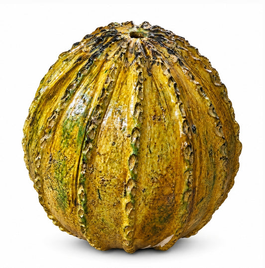 Ochre Tamegroute Pumpkin Sculpture – Handmade Moroccan Ceramic Art, 35 - 40 cm