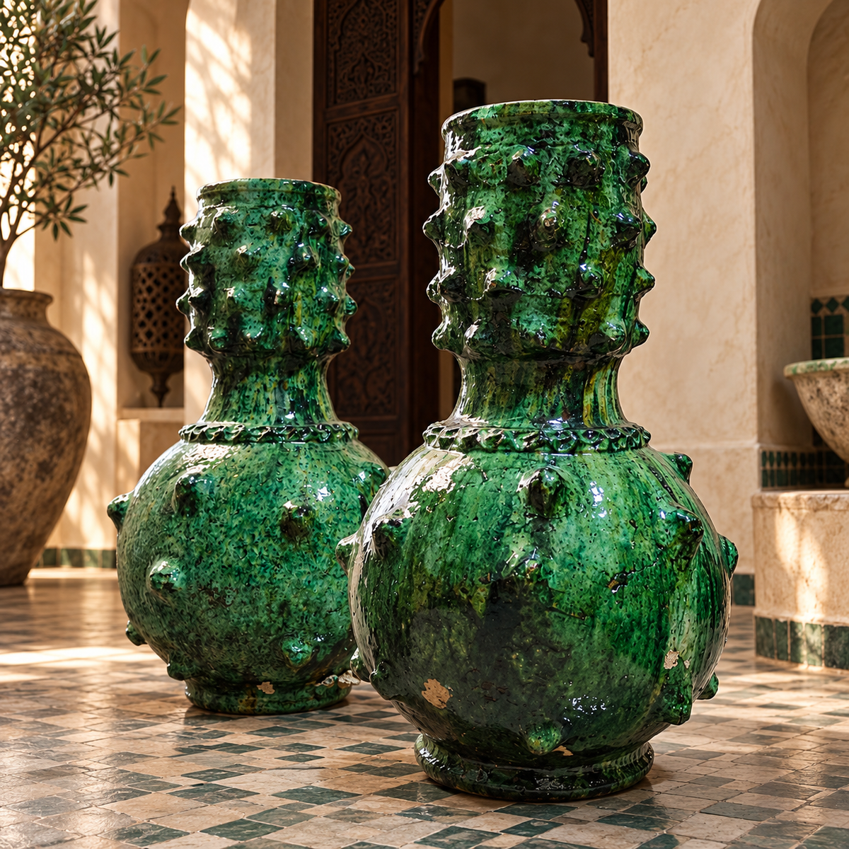 Top opening and glazed rim of vintage Tamegroute ceramic vase