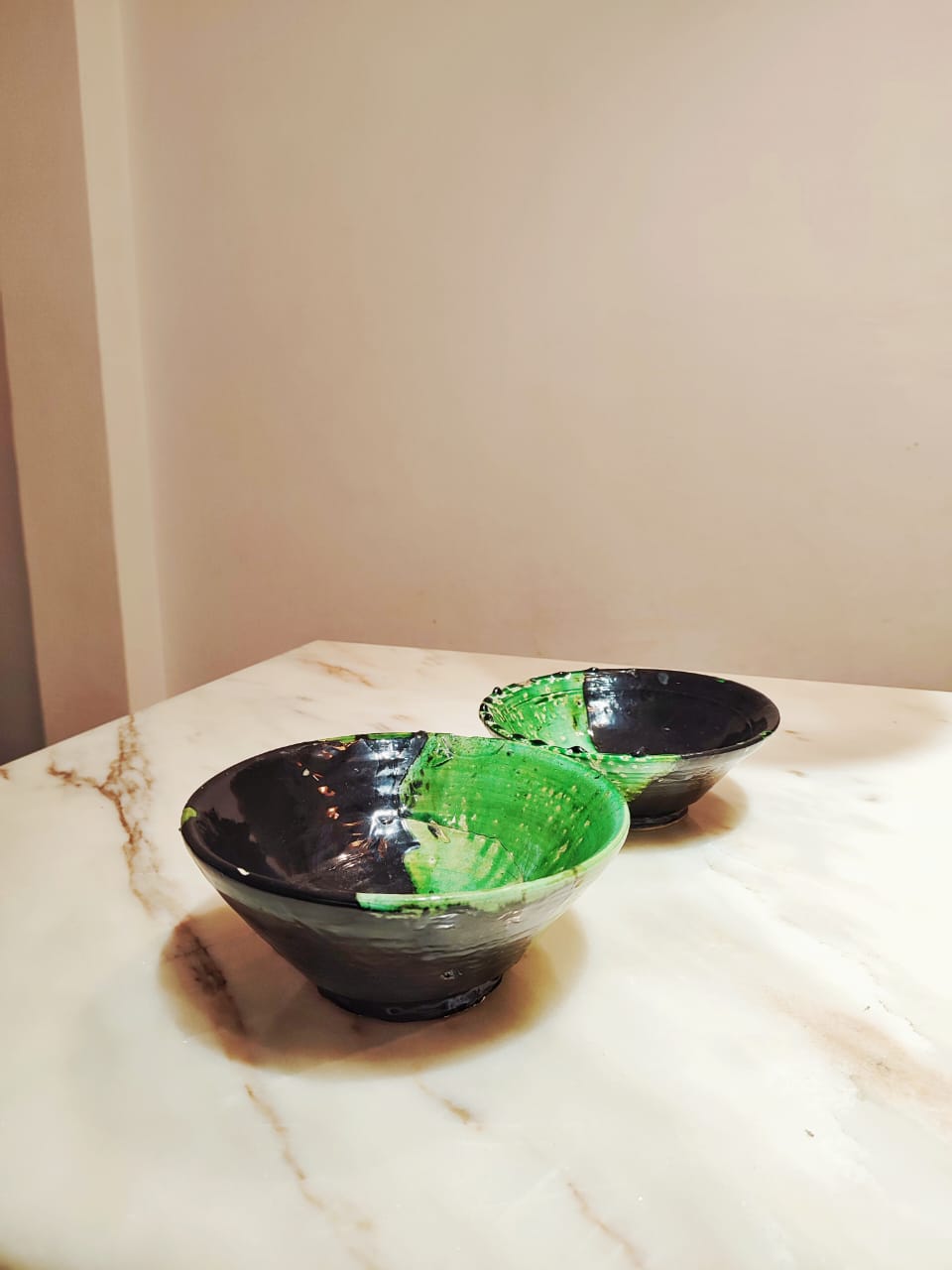 Moroccan Tamegroute Ceramic Bowl – Black & Green Handmade Pottery