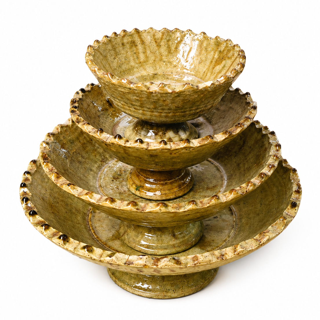 Set of 4 Moroccan Orche Tamegroute Pedestal Bowls – Seconds Collection (Minor Imperfections)