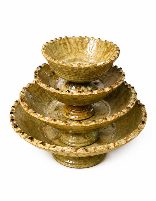 A set of 4 size Handmade Moroccan Ceramics Footed Bowls, ochre colour Tamegroute bowls. (Copy) (Copy)