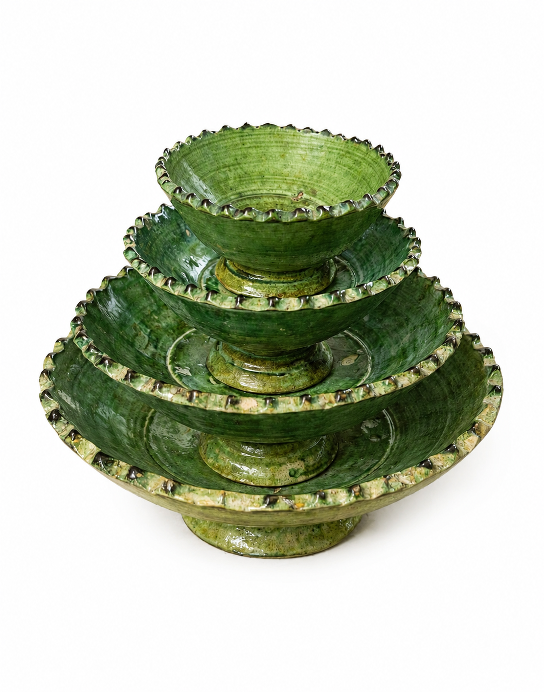 A set of 4 size Handmade Moroccan Ceramics Footed Bowls, Green Tamegroute bowls. (Copy)