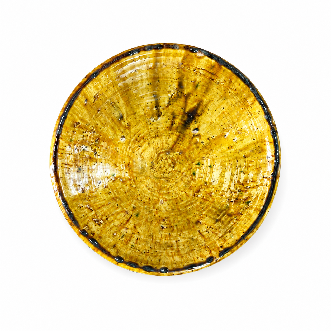 Large Ochre Tamegroute Ceramic Plate – 35–38 cm Handmade Moroccan Pottery