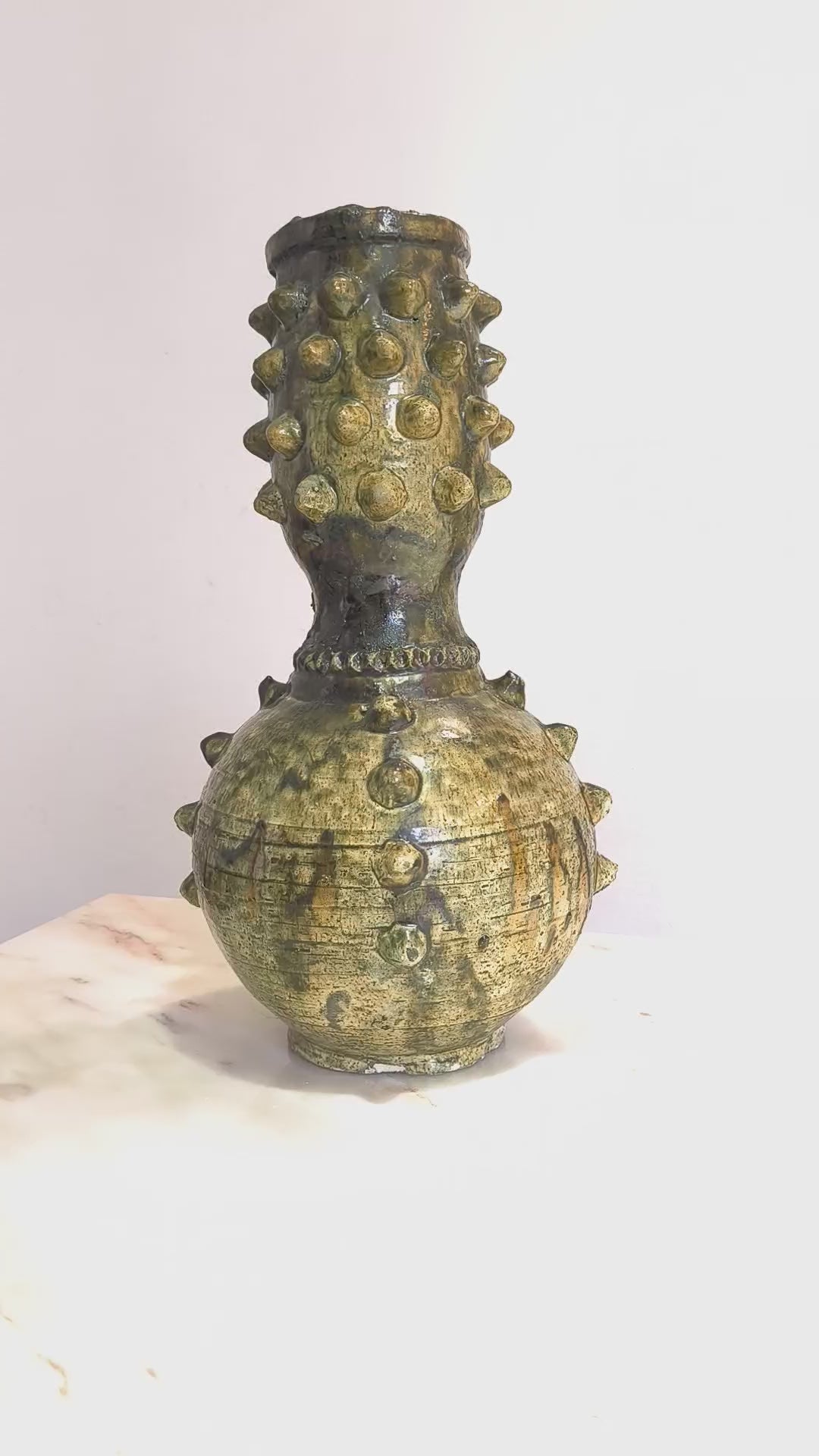Handmade Textured Ceramic Vase – Earthy Green Glaze Moroccan Pottery