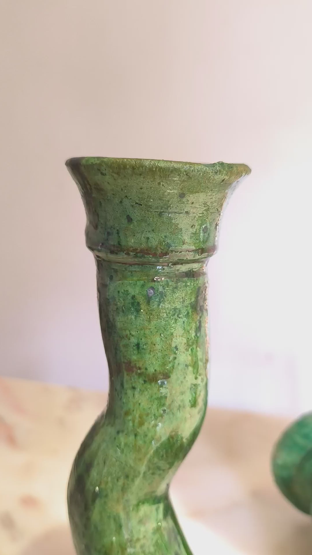 Handmade Tamegroute Green Ceramic Candle Holder – 35 cm Moroccan Candlestick