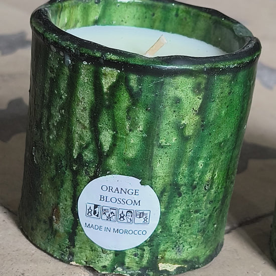 Authentic Tamegroute Orange Blossom Candle – Green Moroccan Ceramic Jar 7 × 9 cm